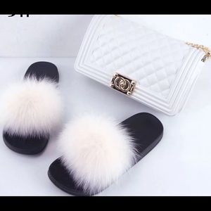 Fur sandals and purse